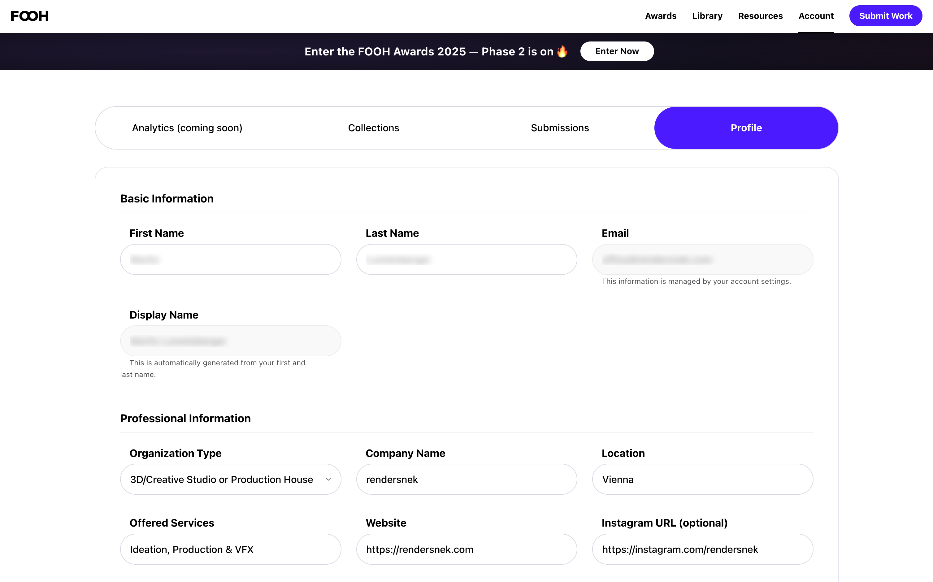 User profile and account settings