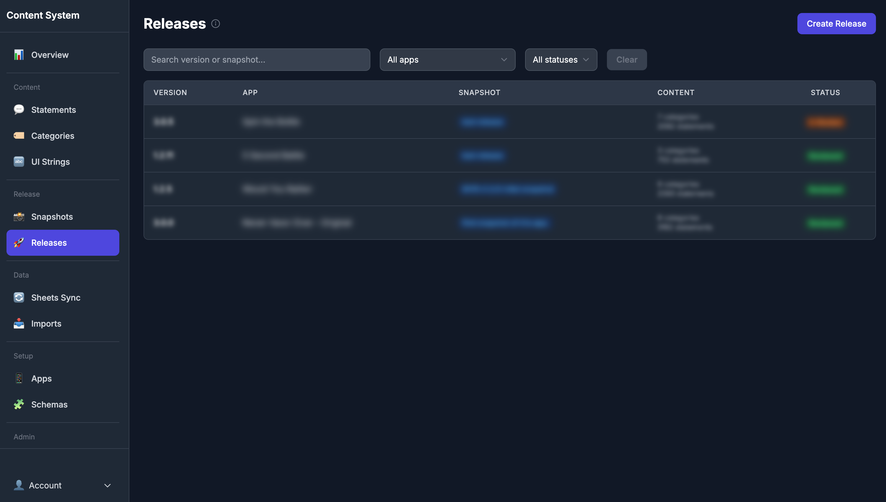 Release management dashboard