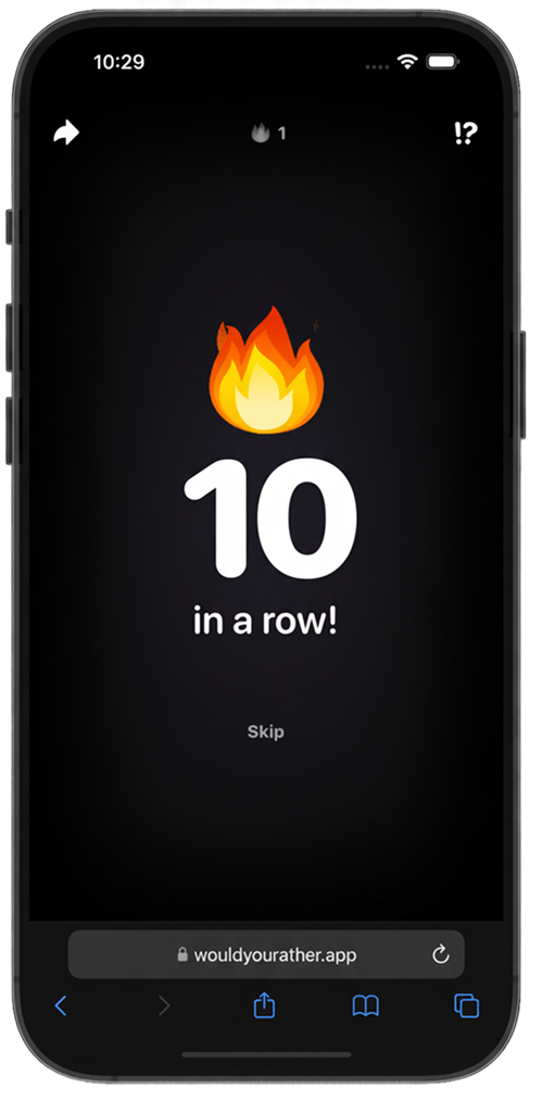 10 in a row milestone